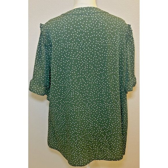 BloomChic Green & White Polka Dot V Neck Ruffle Blouse Plus Size 22/24 - Picture 4 of 8